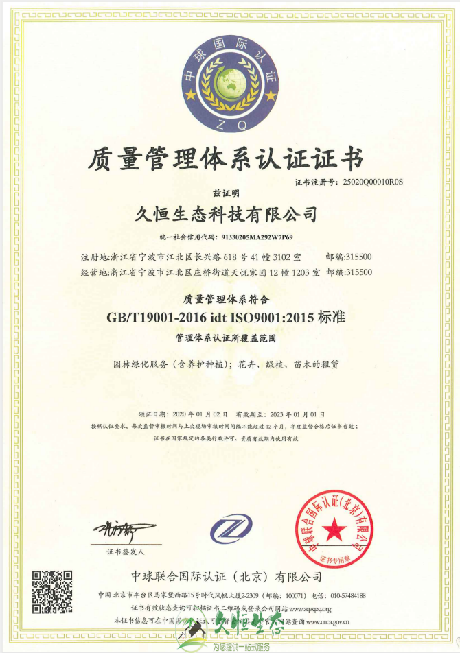 武汉汉阳质量管理体系ISO9001证书